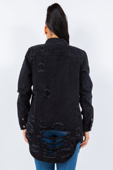 American Bazi Distressed Long Sleeve Denim Jacket - Trendy Button-Up Design